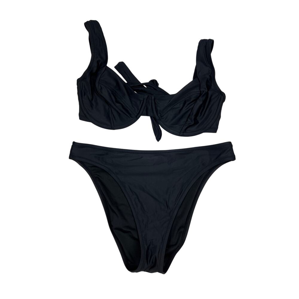 J. Crew Bikini Set Cross Back Underwire Cheeky Swim Black Beachy Summer Vacation